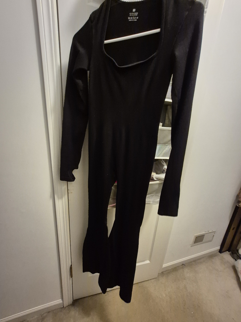 Women's Black Long-Sleeve Scoop-Neck Jumpsuit